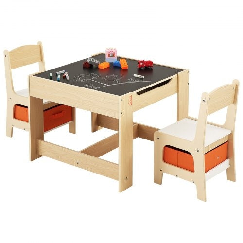 Kids Table and 2 Chairs Set, Toddler Table and Chair Set with Storage