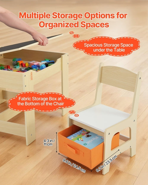 Kids Table and 2 Chairs Set, Toddler Table and Chair Set with Storage