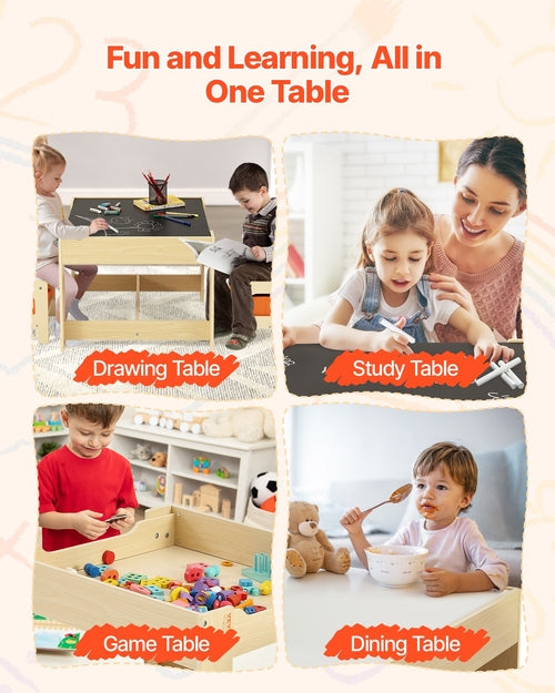 Kids Table and 2 Chairs Set, Toddler Table and Chair Set with Storage