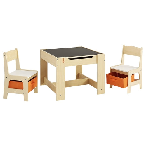 Kids Table and 2 Chairs Set, Toddler Table and Chair Set with Storage