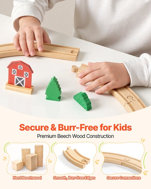 Wooden Train Set, 39PCS, Wood Train Track with Magnetic Trains and