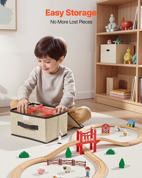 Wooden Train Set, 39PCS, Wood Train Track with Magnetic Trains and