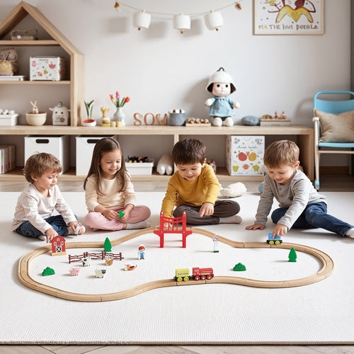 Wooden Train Set, 39PCS, Wood Train Track with Magnetic Trains and