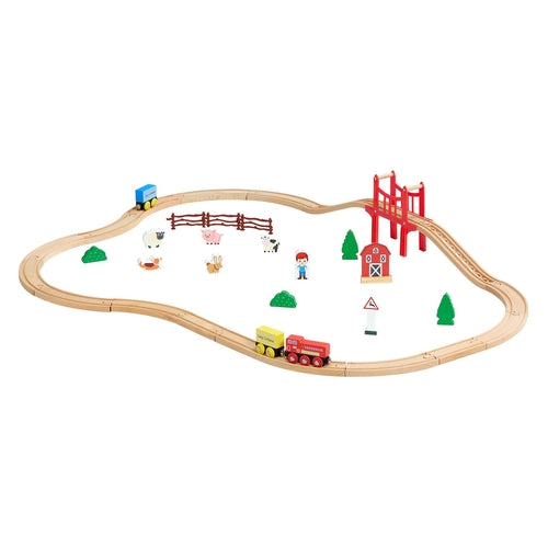 Wooden Train Set, 39PCS, Wood Train Track with Magnetic Trains and