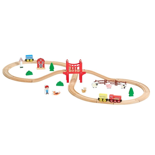 Wooden Train Set, 39PCS, Wood Train Track with Magnetic Trains and