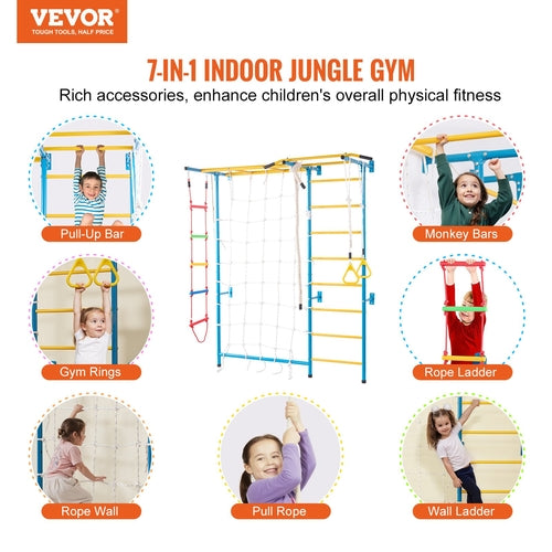 Indoor Jungle Gym for Toddlers, 7-in-1 Climbing Playset with Carbon
