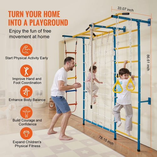 Indoor Jungle Gym for Toddlers, 7-in-1 Climbing Playset with Carbon