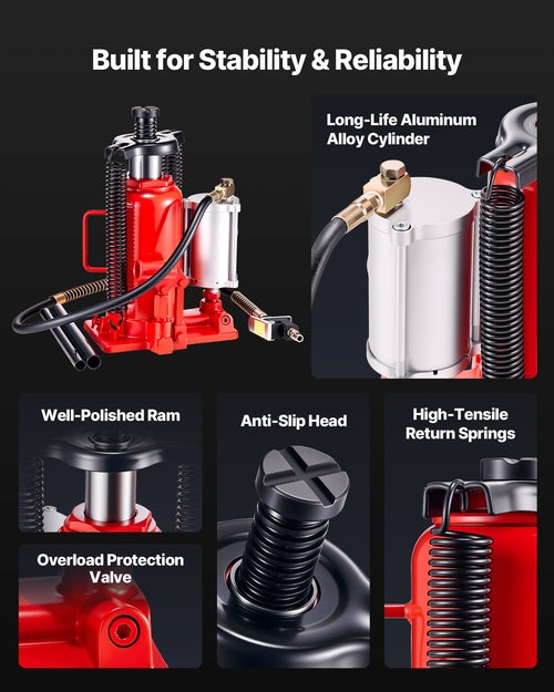 Air Hydraulic Bottle Jack, 20 Ton Load Capacity, 260-495 mm Lifting