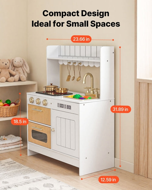 Play Kitchen for Kids, Wooden, Kids Kitchen Playset with Real Lights &