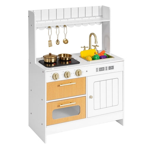 Play Kitchen for Kids, Wooden, Kids Kitchen Playset with Real Lights &