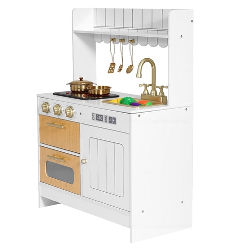 Play Kitchen for Kids, Wooden, Kids Kitchen Playset with Real Lights &