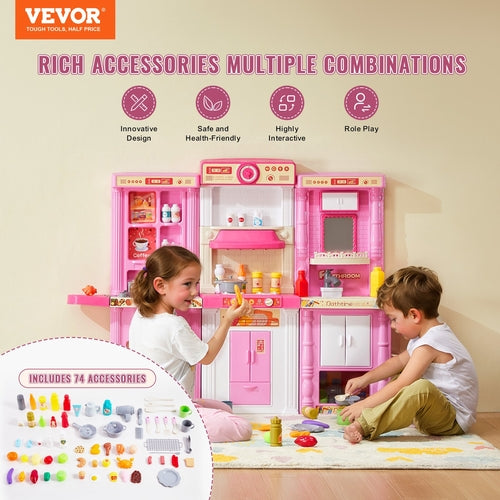 Kids Kitchen Playset, 3-in-1 Toddler Kitchen with Simulated Spray,