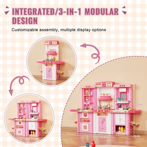 Kids Kitchen Playset, 3-in-1 Toddler Kitchen with Simulated Spray,