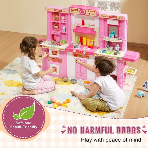 Kids Kitchen Playset, 3-in-1 Toddler Kitchen with Simulated Spray,