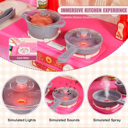 Kids Kitchen Playset, 3-in-1 Toddler Kitchen with Simulated Spray,
