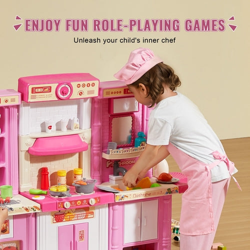 Kids Kitchen Playset, 3-in-1 Toddler Kitchen with Simulated Spray,