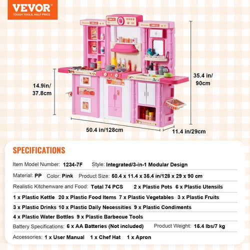 Kids Kitchen Playset, 3-in-1 Toddler Kitchen with Simulated Spray,