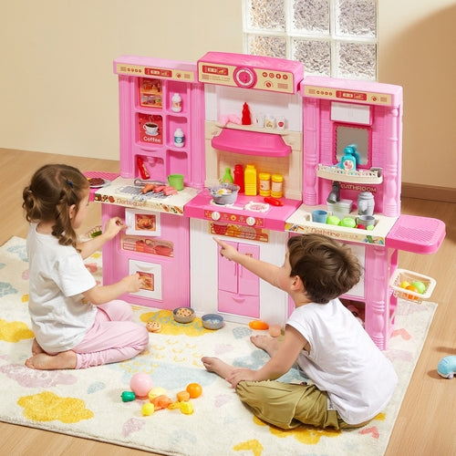 Kids Kitchen Playset, 3-in-1 Toddler Kitchen with Simulated Spray,