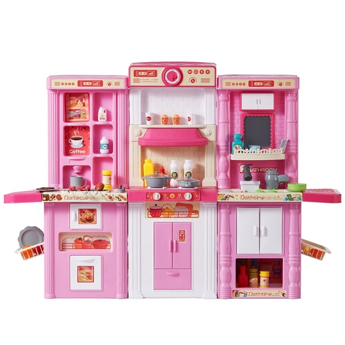 Kids Kitchen Playset, 3-in-1 Toddler Kitchen with Simulated Spray,