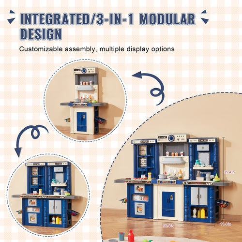 Kids Kitchen Playset, 3-in-1 Toddler Kitchen with Simulated Spray,