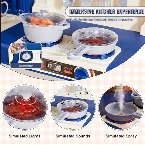 Kids Kitchen Playset, 3-in-1 Toddler Kitchen with Simulated Spray,