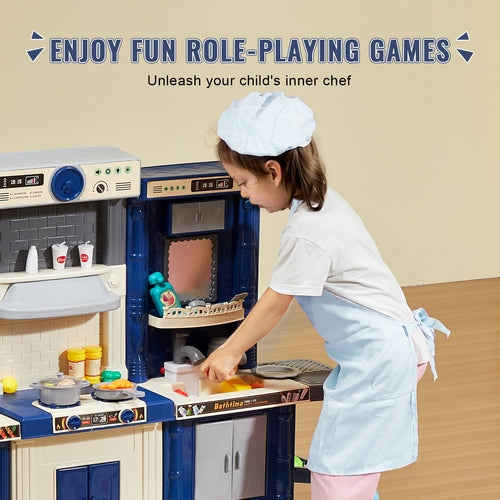 Kids Kitchen Playset, 3-in-1 Toddler Kitchen with Simulated Spray,