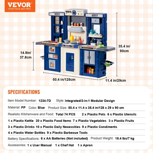 Kids Kitchen Playset, 3-in-1 Toddler Kitchen with Simulated Spray,